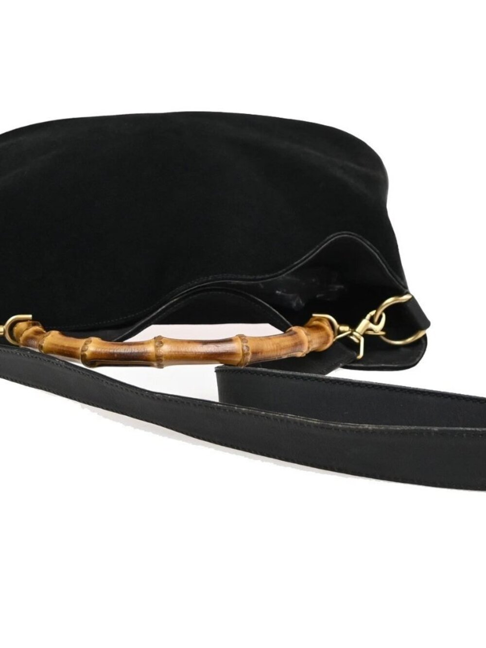 GUCCI Logo Bamboo 2Way Shoulder Hand Bag Suede Leather Black GHW Italy 38ZA308 - Picture 5 of 15